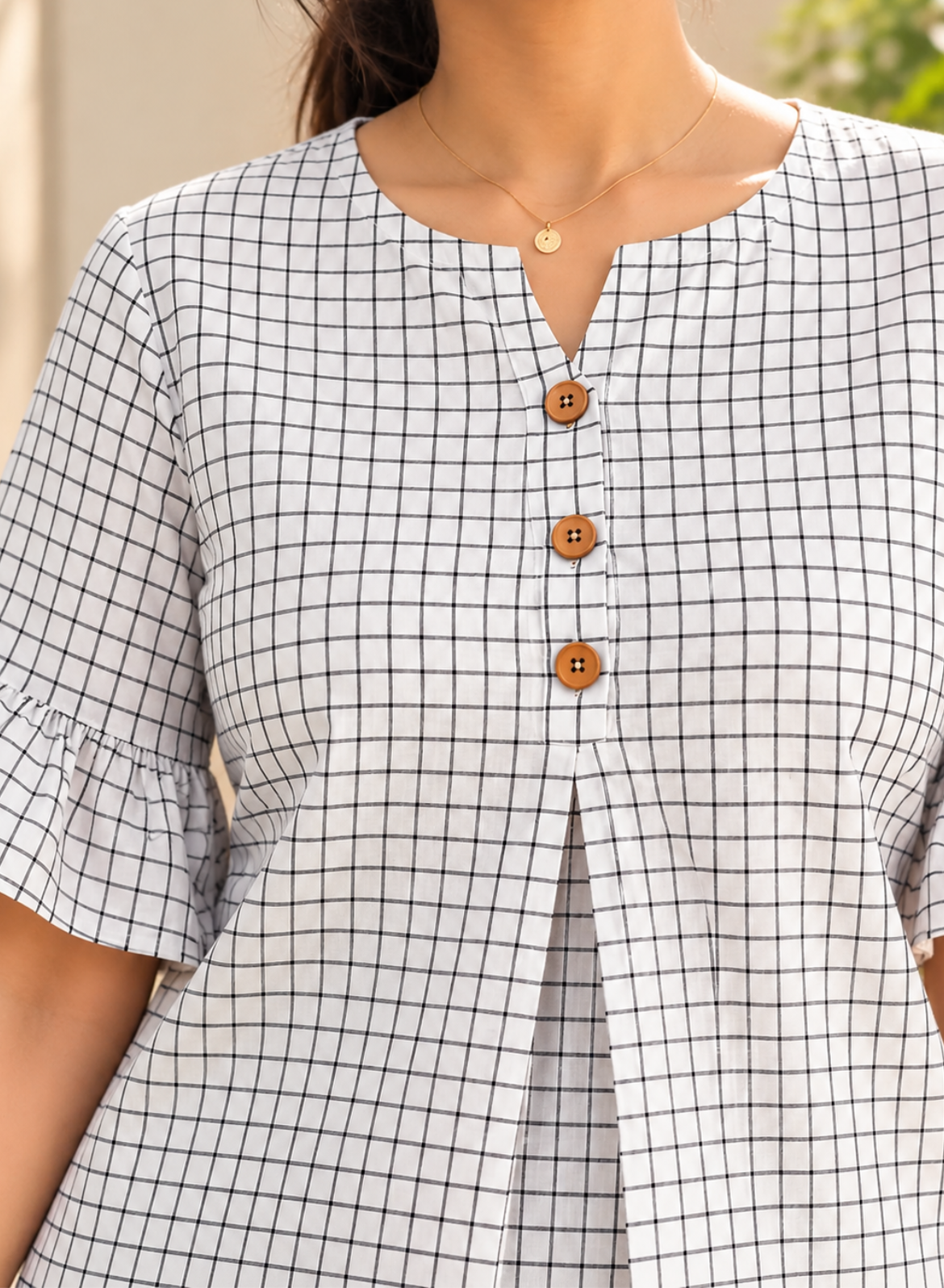 White & Black Checked Pure Cotton Top