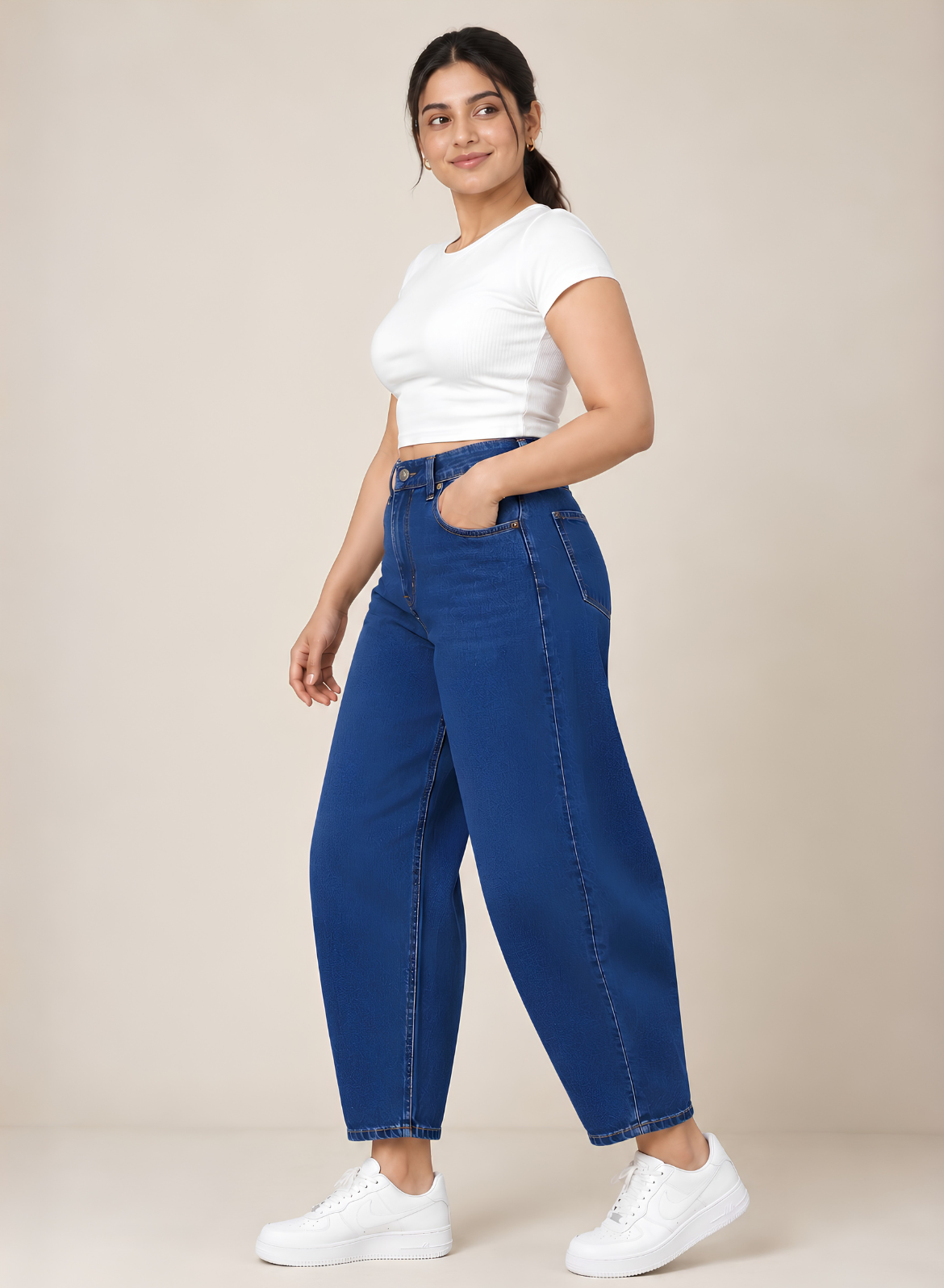 Dark Blue Barrel Fit Jeans