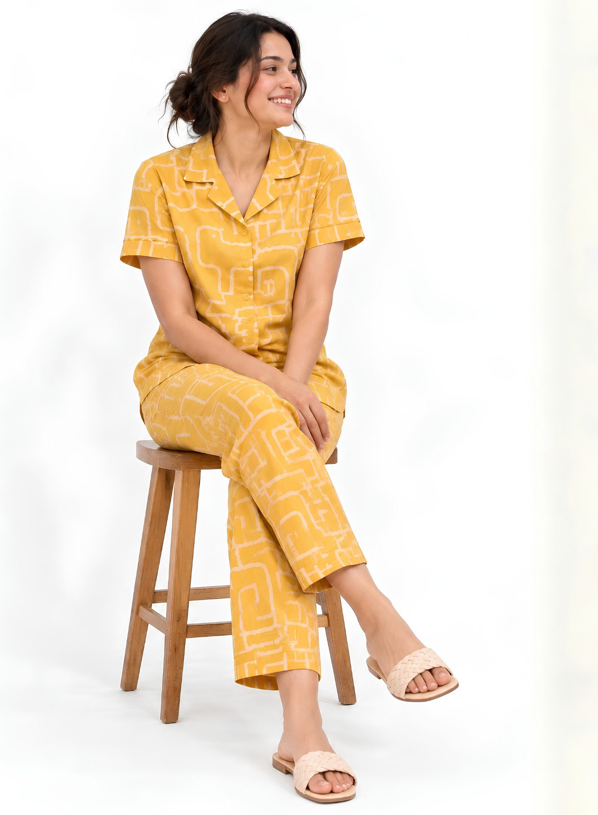 Soft Mustard Maze Pajama Set