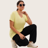 Lovely Lemon Solid V-Neck T-shirt for Women