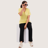 Lovely Lemon Solid V-Neck T-shirt for Women