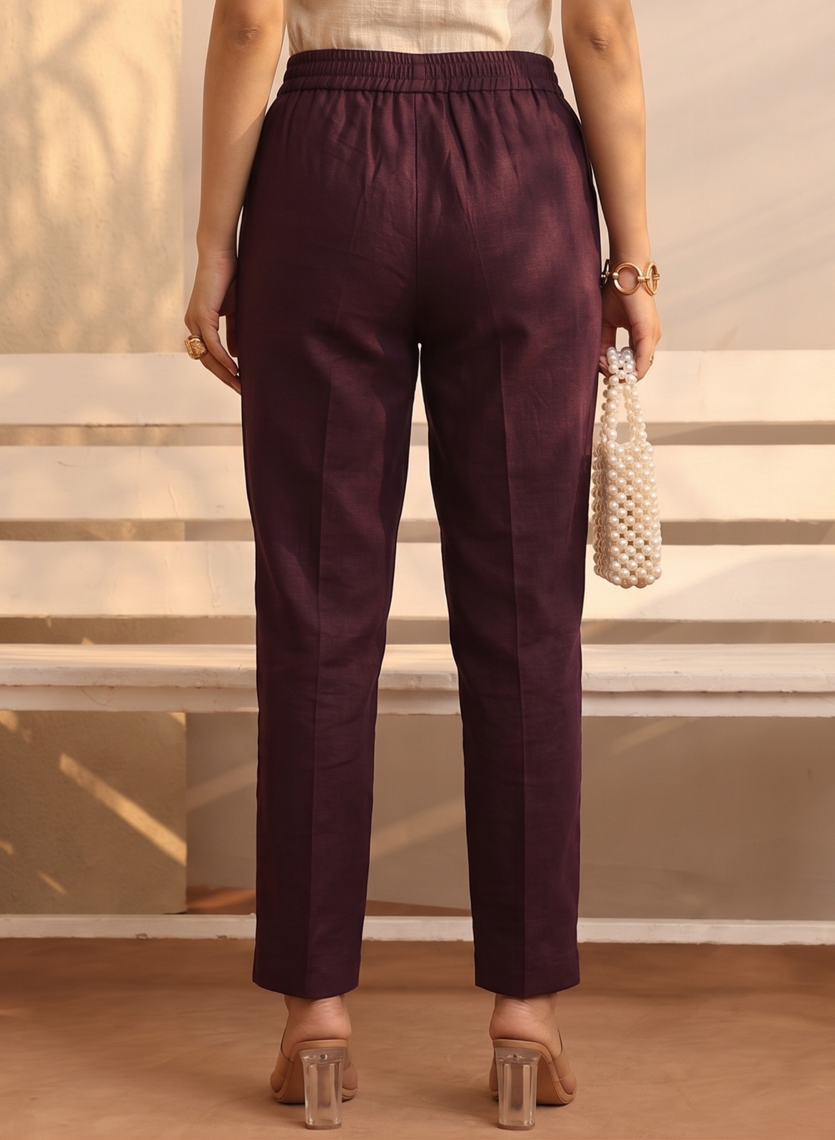 Burgundy Everyday Cotton Pants for Women