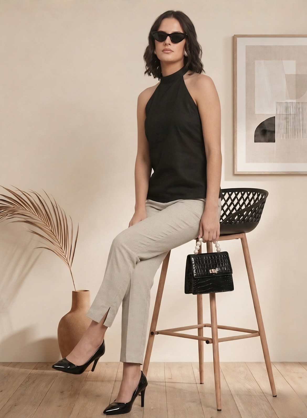 Beige Everyday Cotton Pants for Women