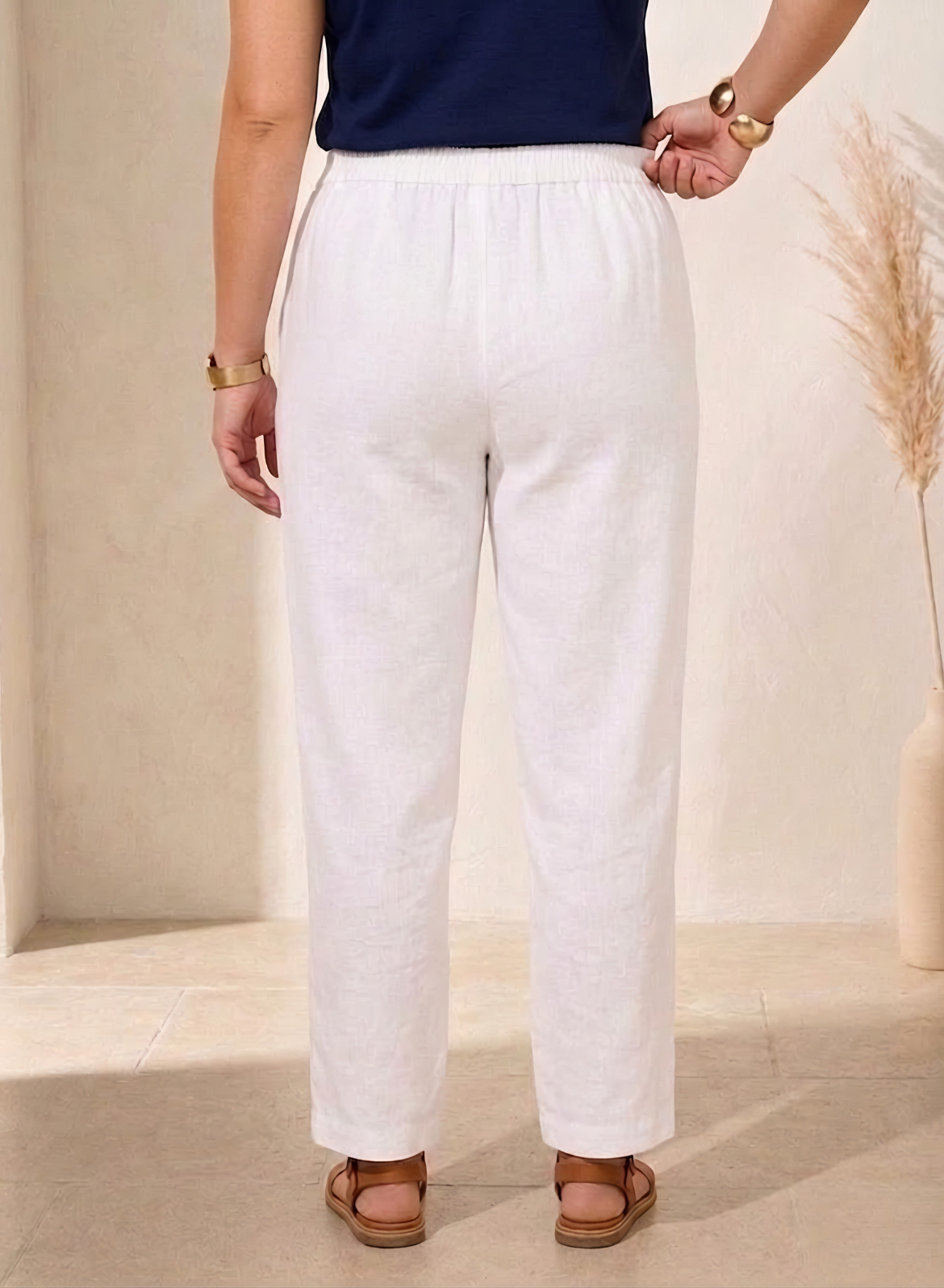 White Everyday Cotton Pants for Women