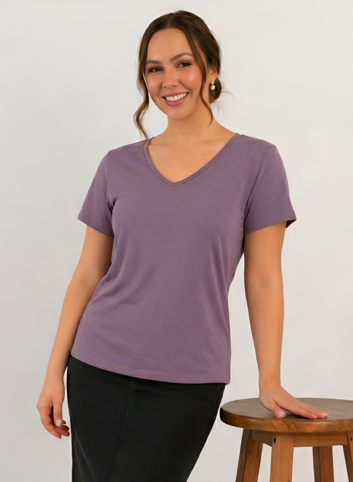 Lively Lilac Solid V-Neck T-shirt for Women