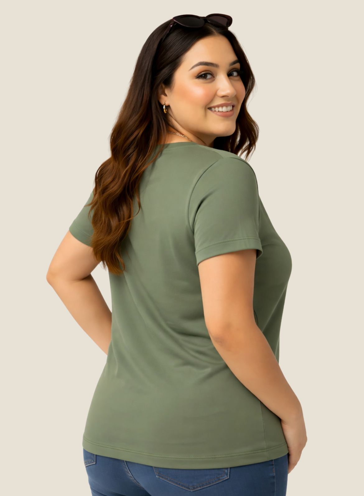 Matcha Mint Solid V-Neck T-shirt for Women