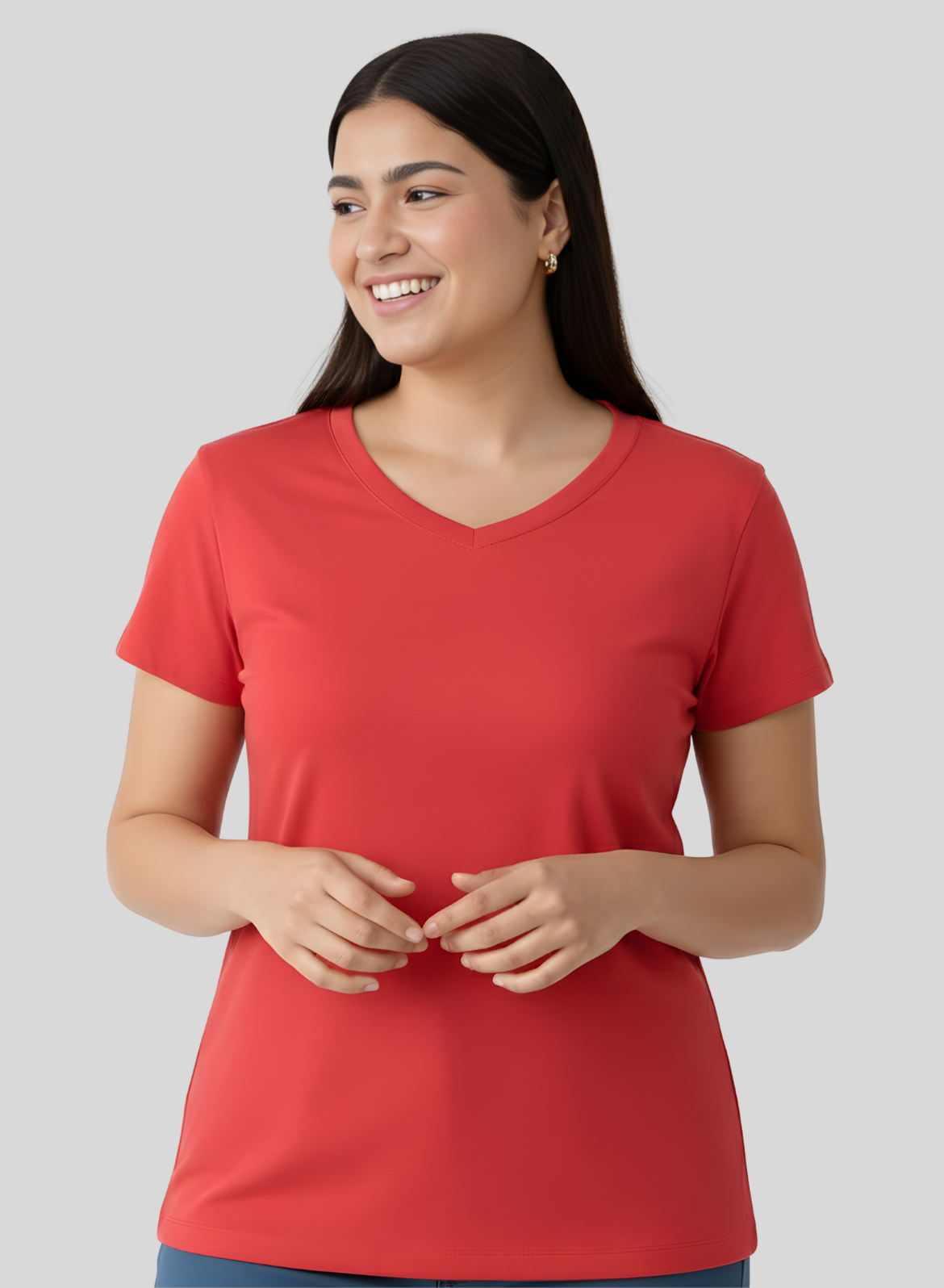 Coral Crush Solid V-Neck T-shirt for Women