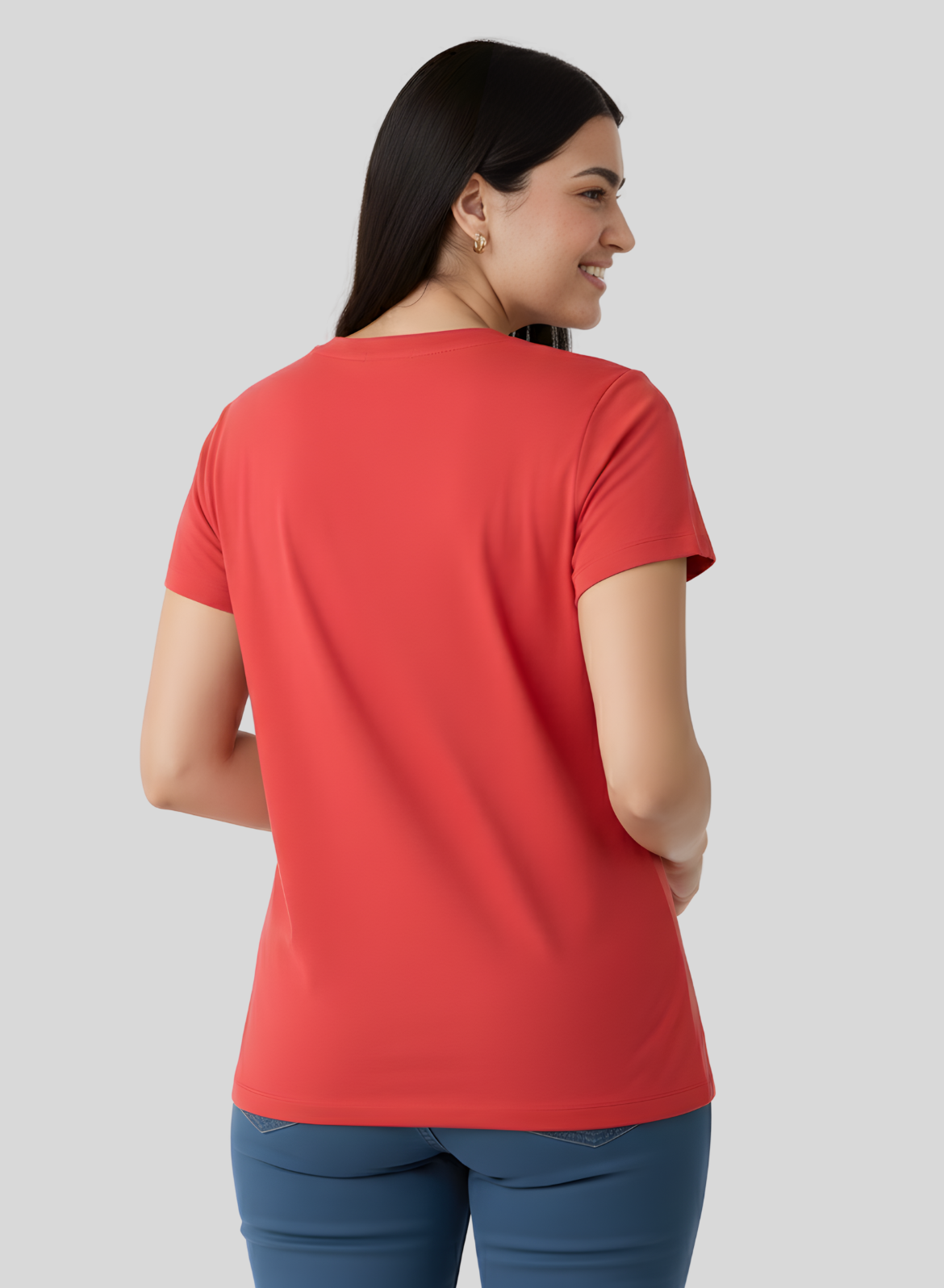 Coral Crush Solid V-Neck T-shirt for Women
