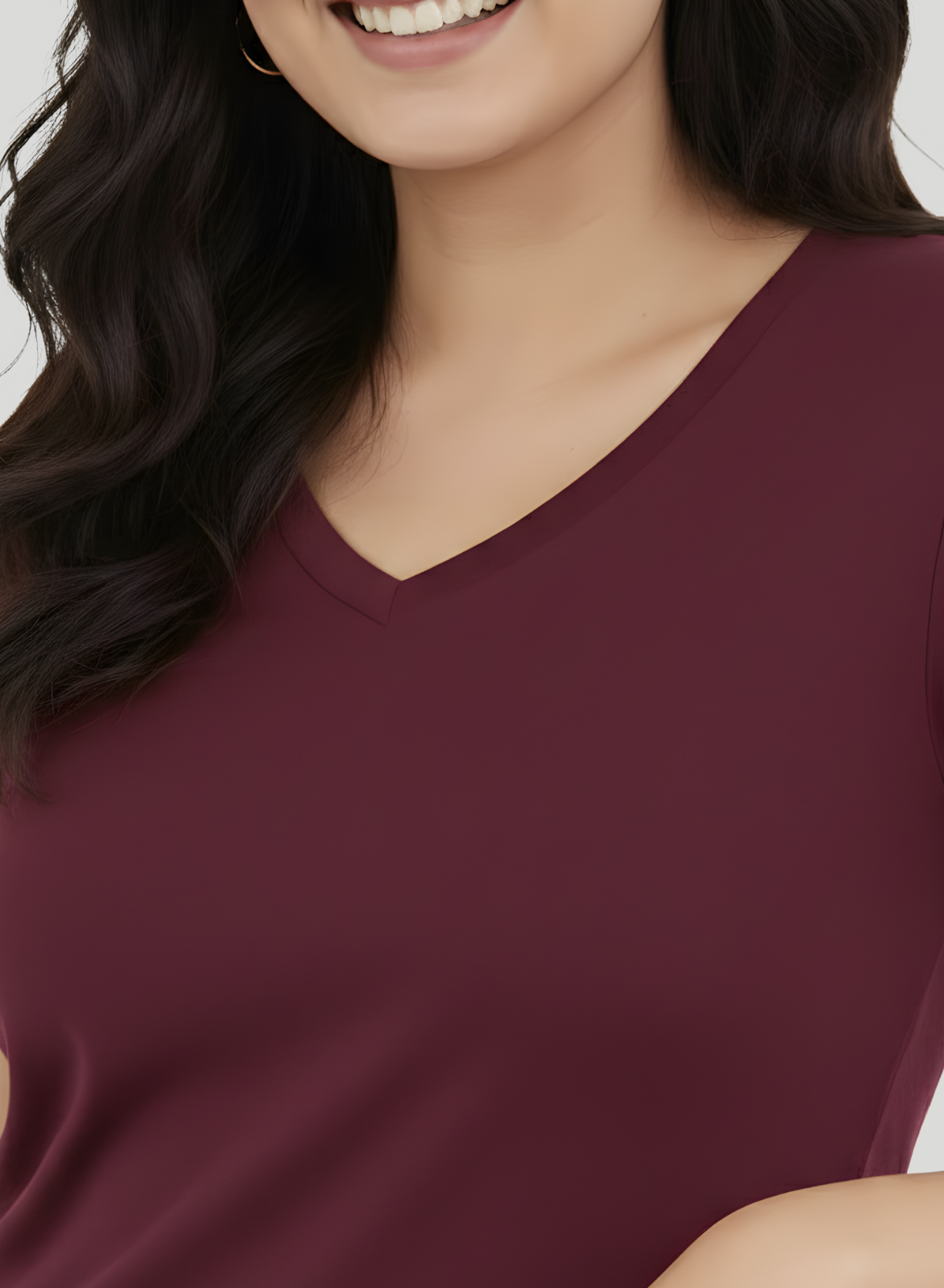 Burning Burgundy Solid V-Neck T-shirt for Women