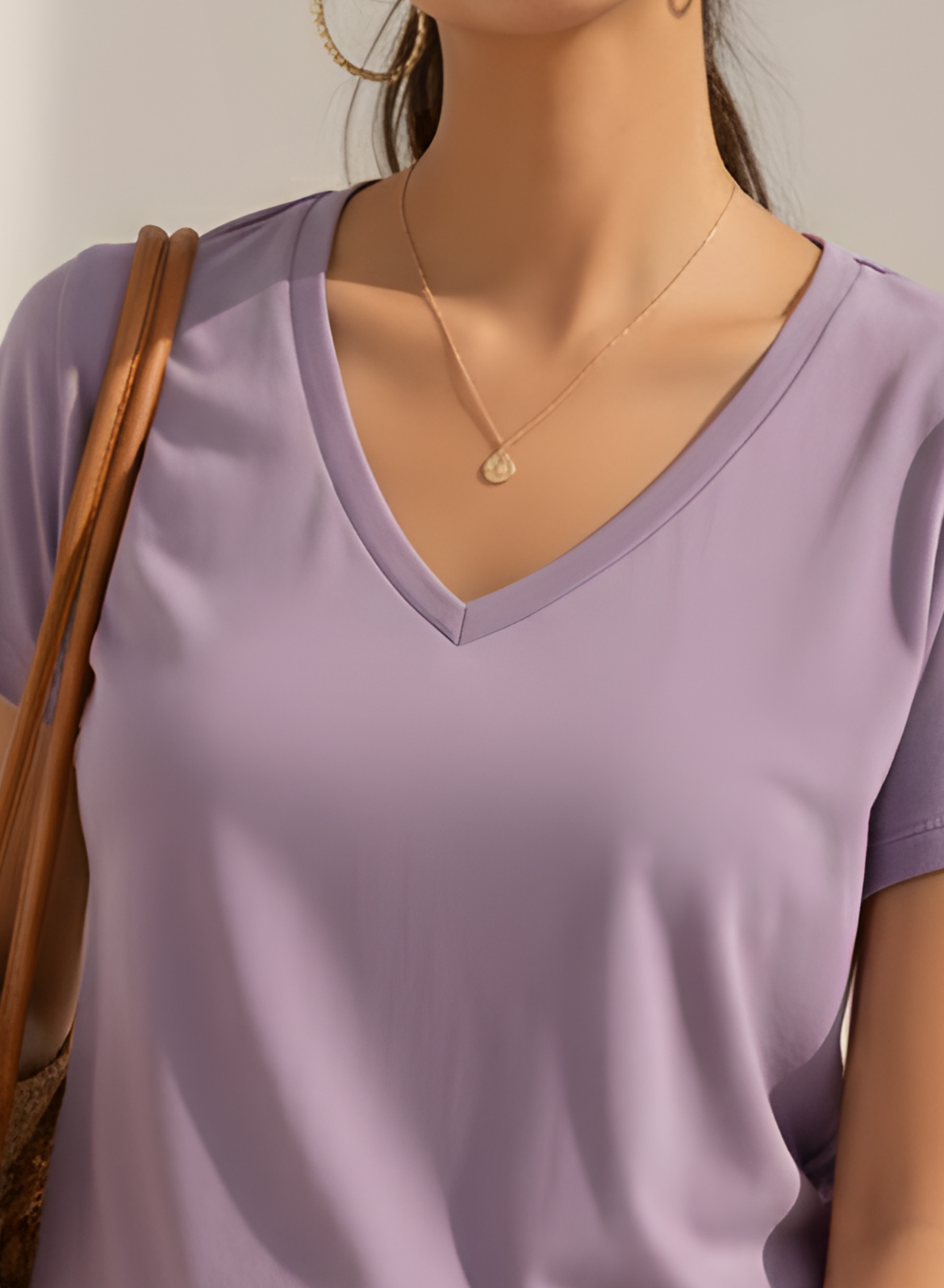 Lavish Lilac Solid V-Neck T-shirt for Women