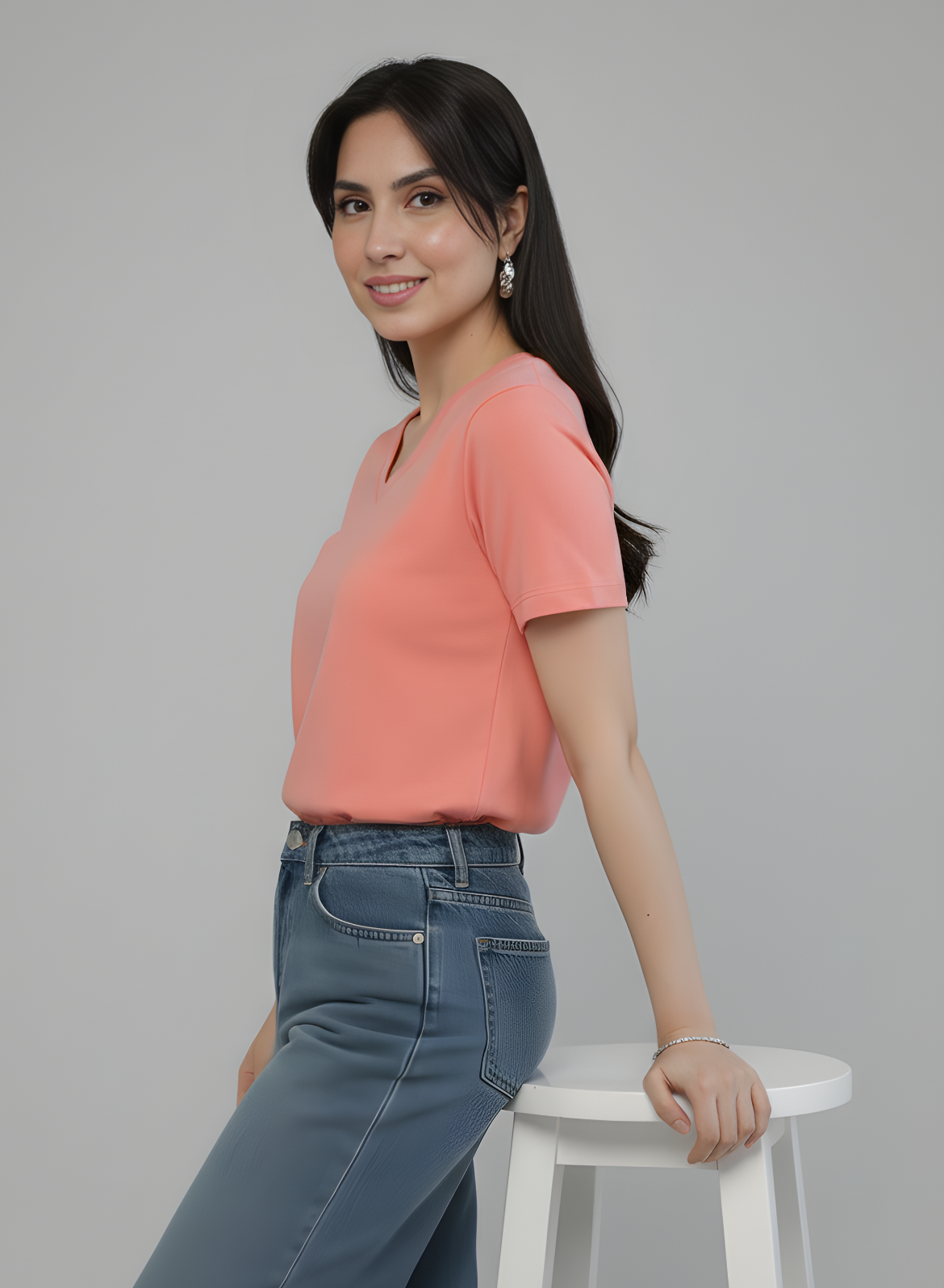 Watermelon Pink Solid V-Neck T-shirt for Women