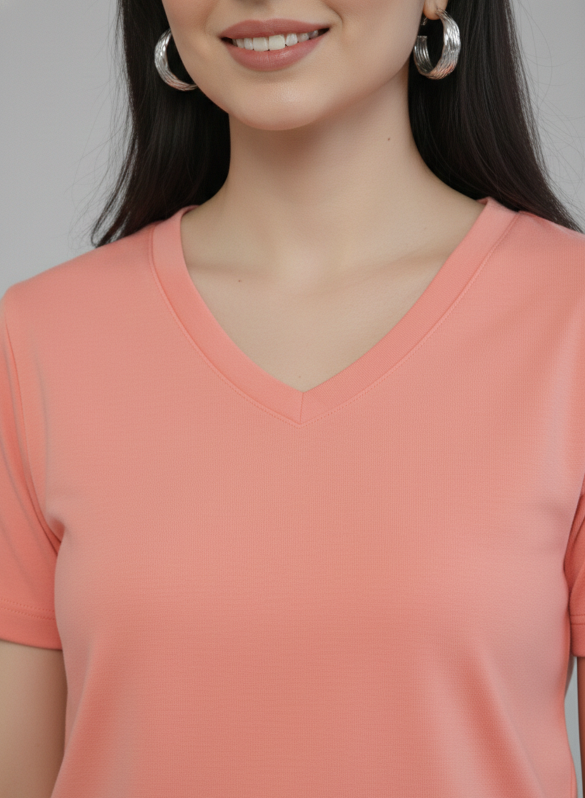 Watermelon Pink Solid V-Neck T-shirt for Women