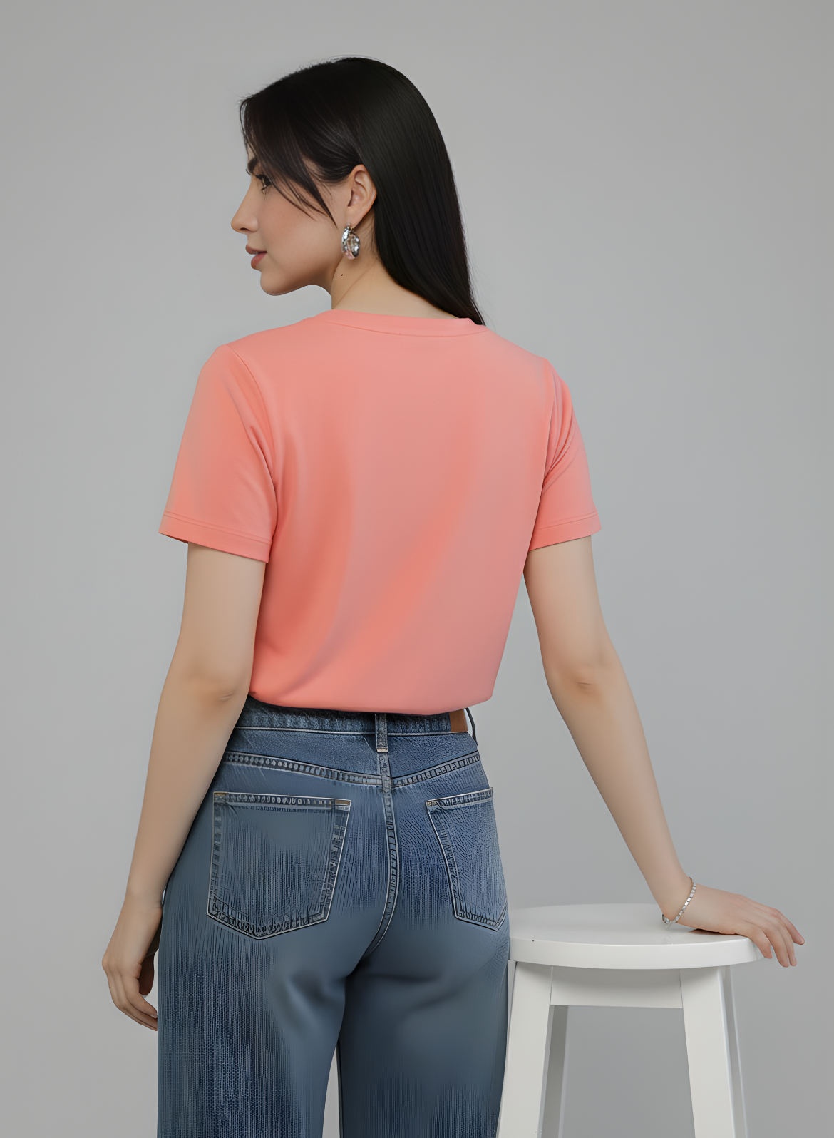 Watermelon Pink Solid V-Neck T-shirt for Women
