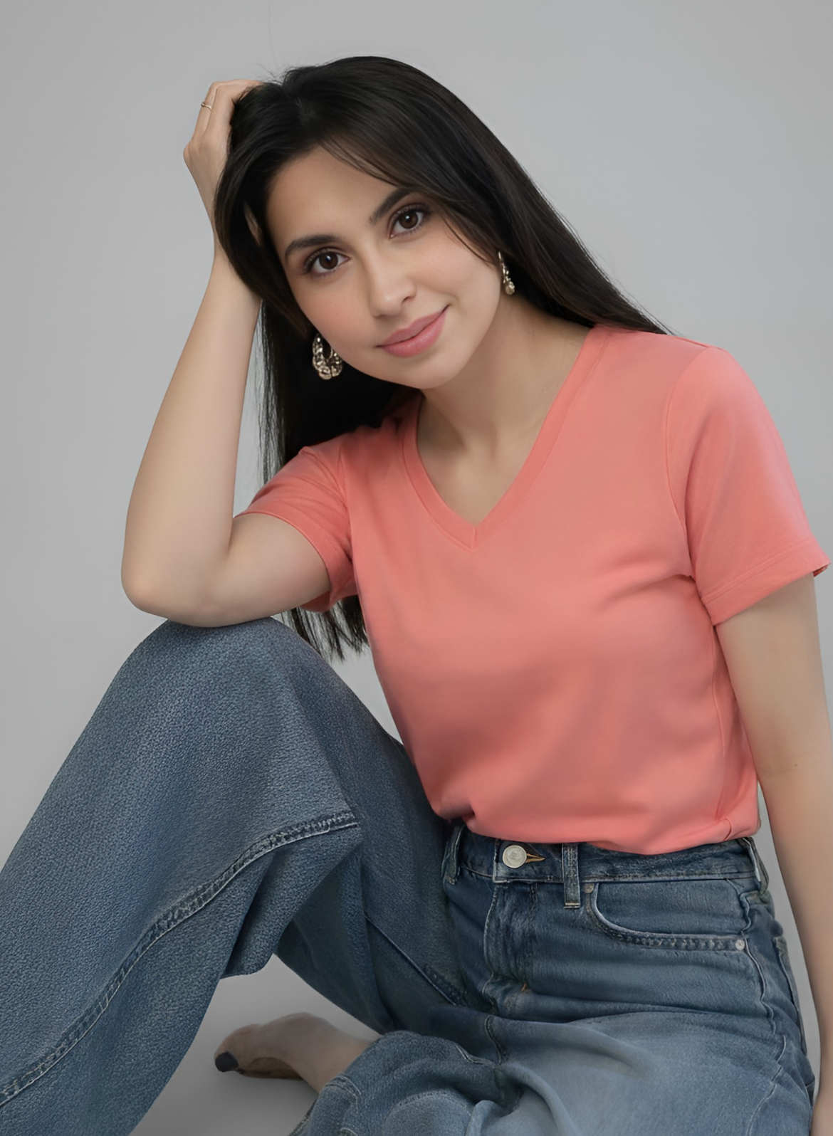 Watermelon Pink Solid V-Neck T-shirt for Women