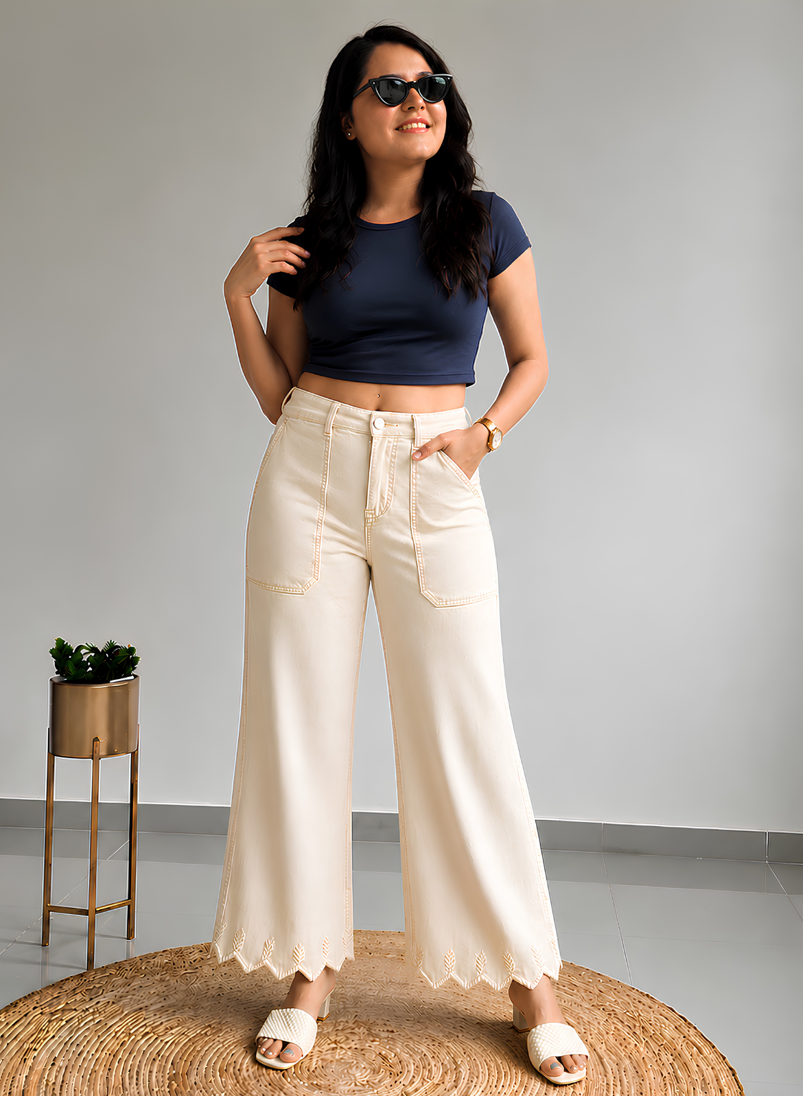 Beige Wide Leg Pants