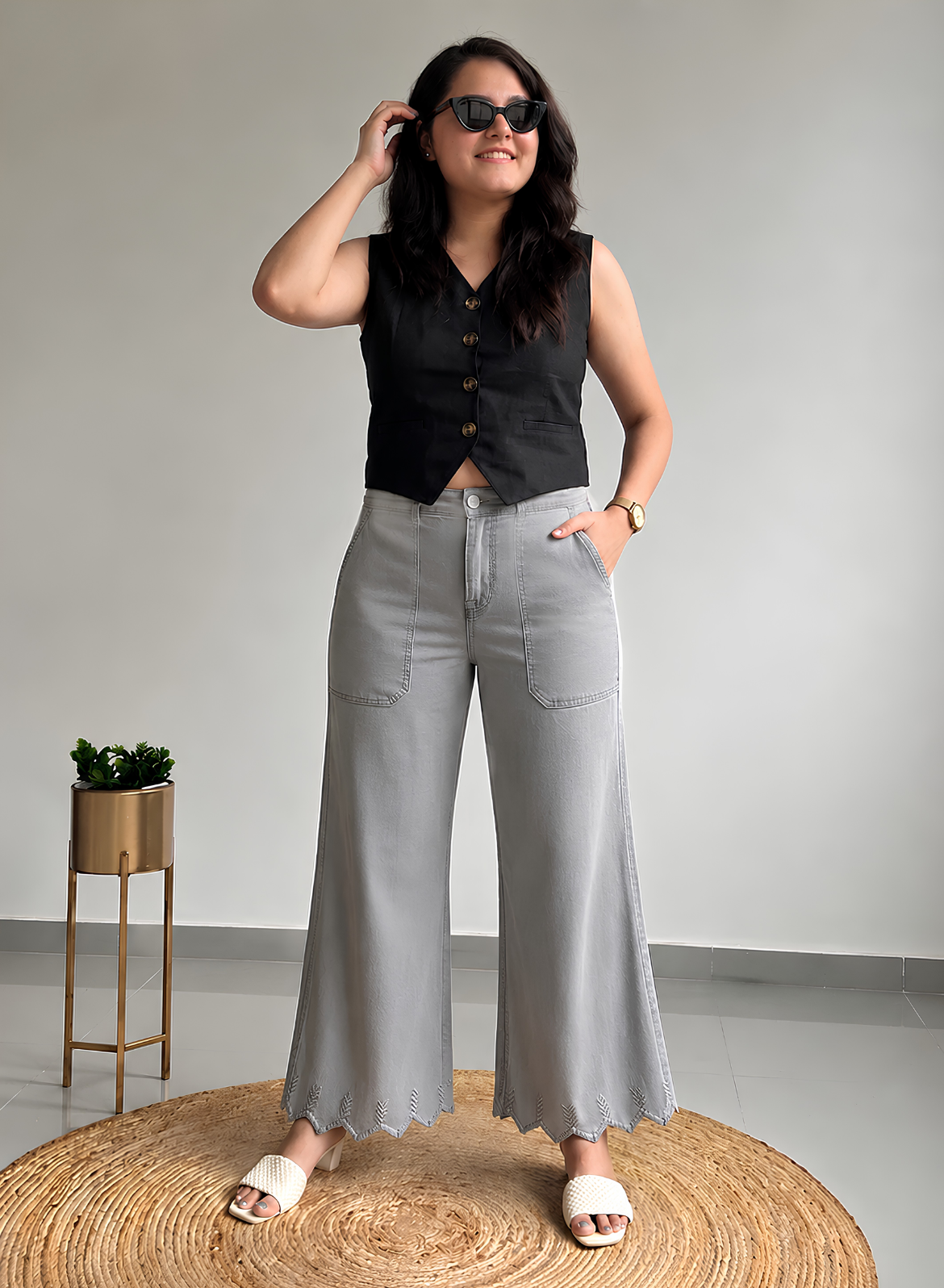Ash Grey Wide Leg Pants