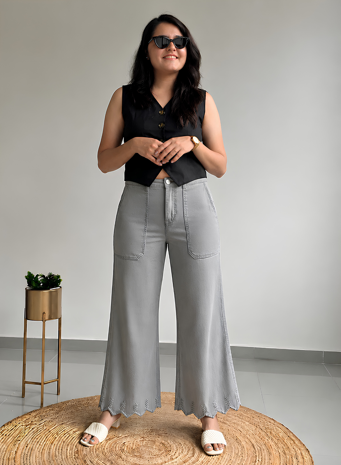 Ash Grey Wide Leg Pants