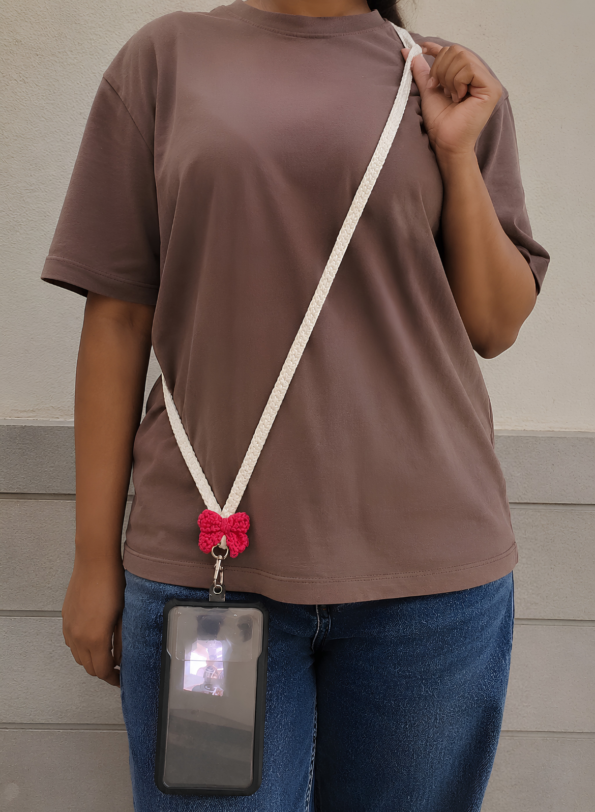 Crochet Phone Sling - Cherry Bow