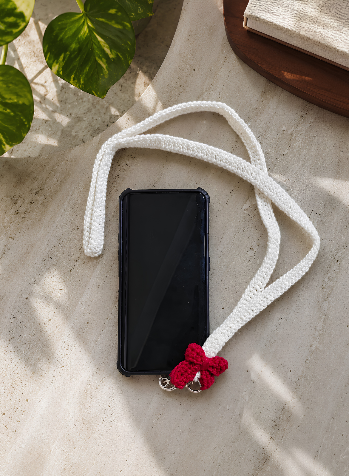 Crochet Phone Sling - Cherry Bow
