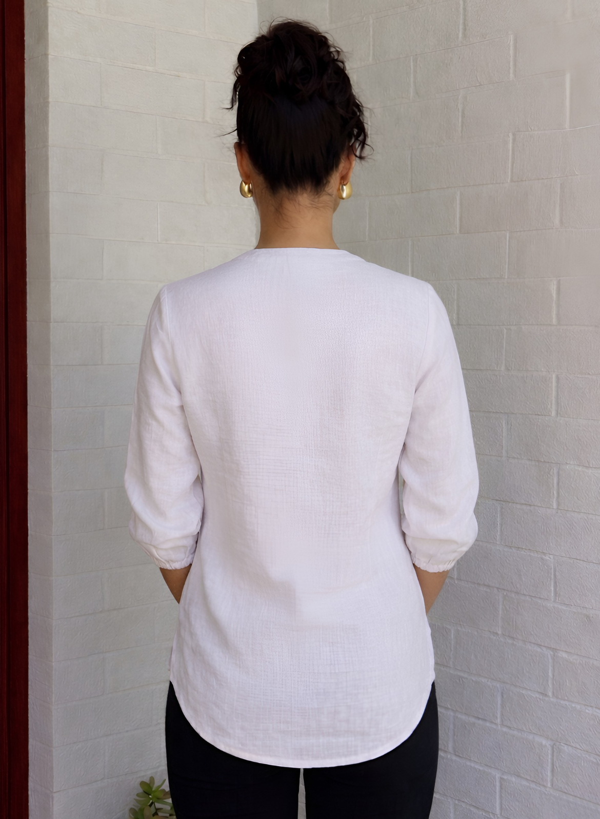 White & Black Embroidered Cotton Top