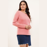 Pretty Pink Full Sleeves Solid T-shirt for Women