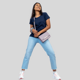 Ballsy Blue Solid Half Sleeves T-shirt for Women