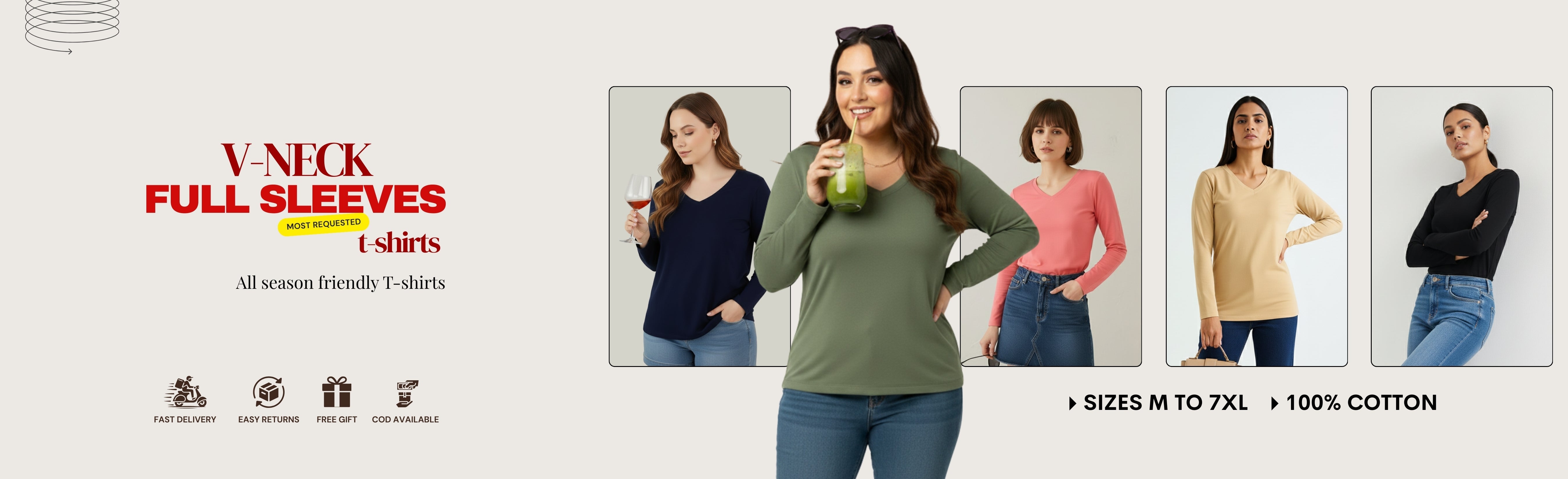 V-Neck Full Sleeve T-Shirts for Women