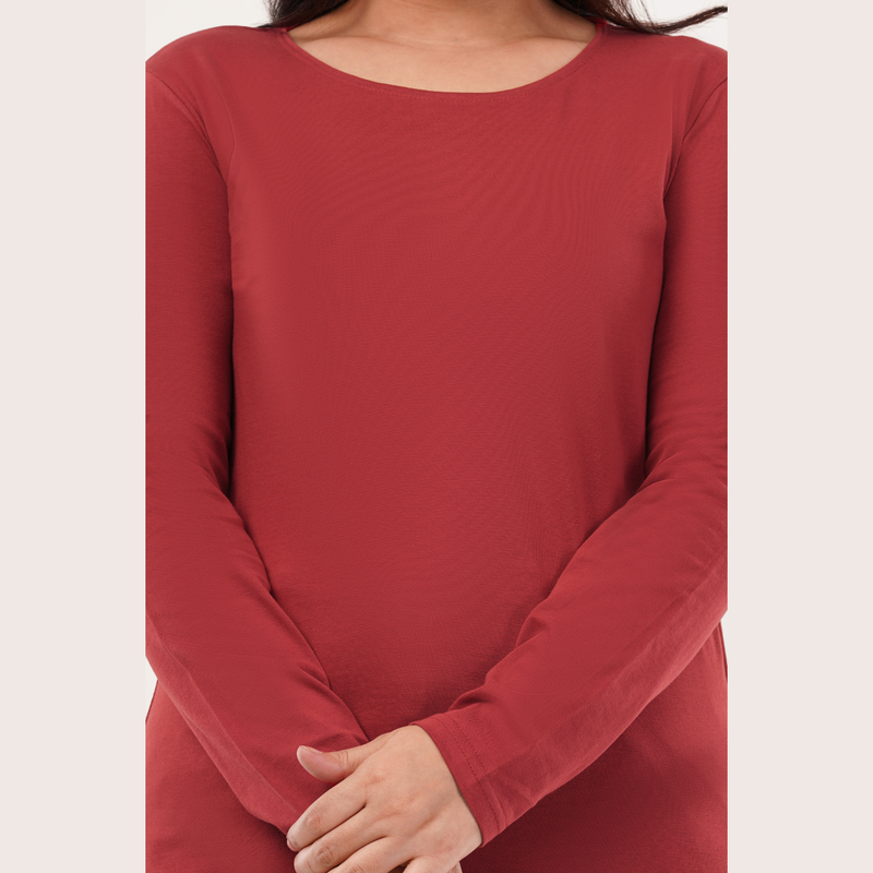 Coral Crush Full Sleeves Solid T-shirt for Women