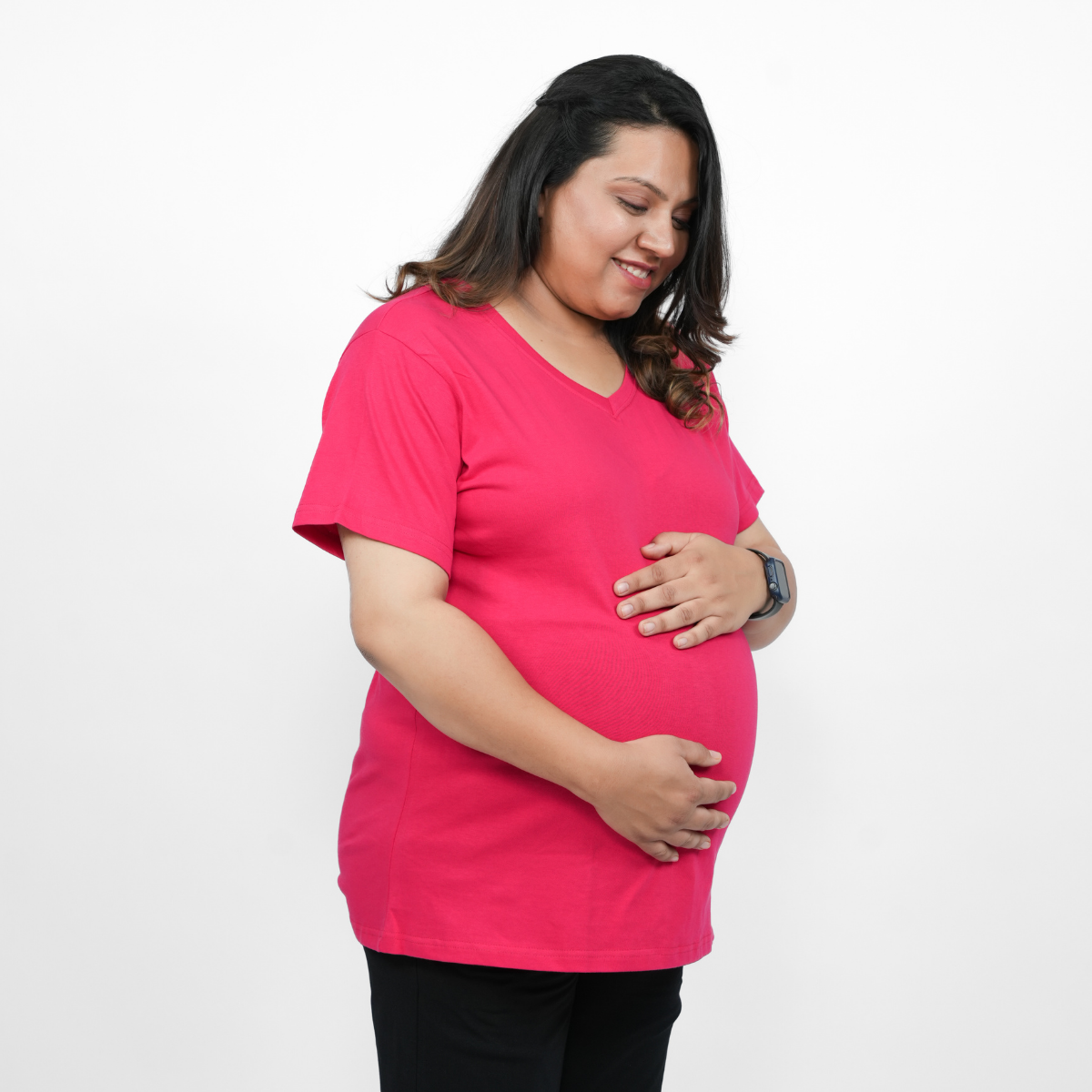 Viva Magenta Maternity V-Neck T-Shirt