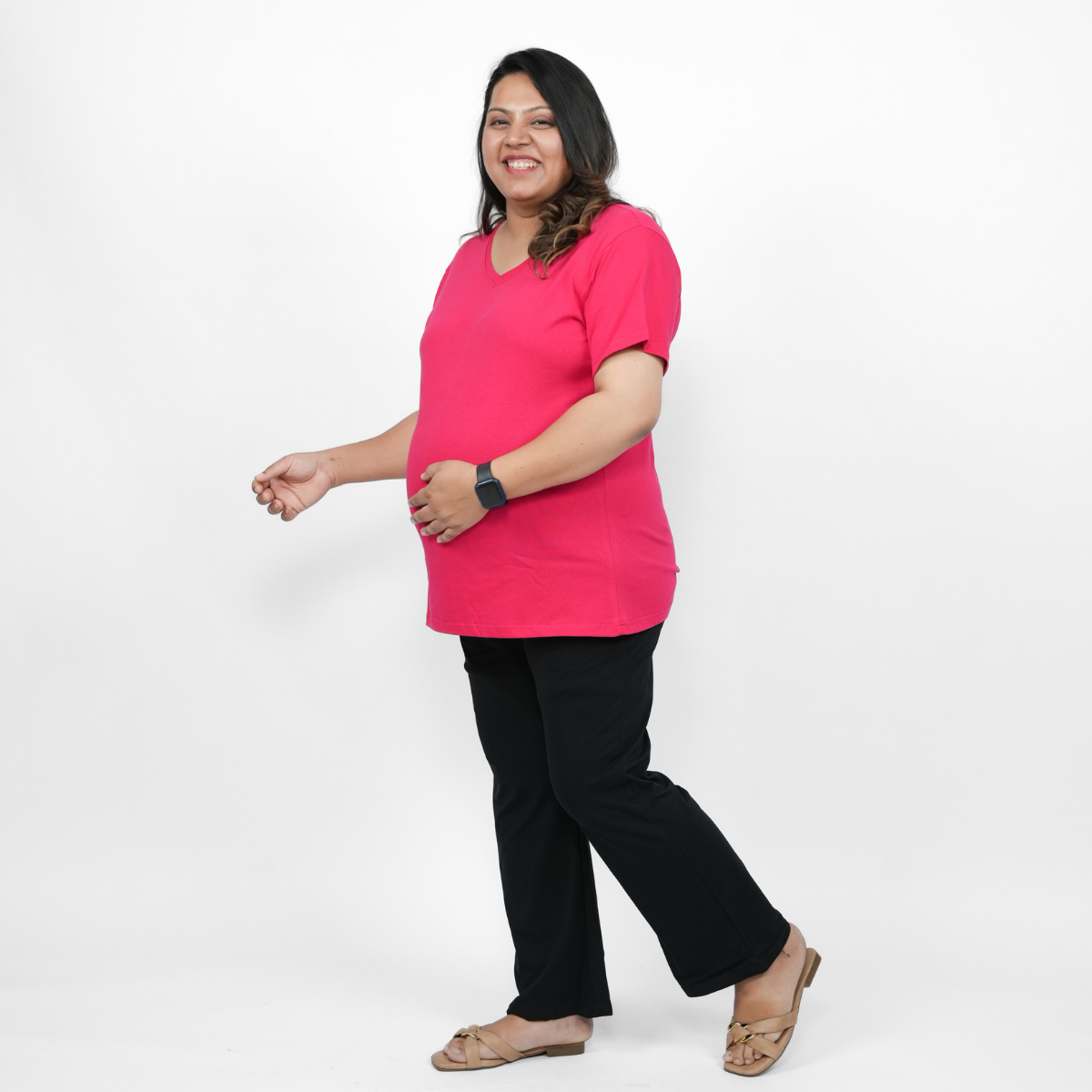 Viva Magenta Maternity V-Neck T-Shirt