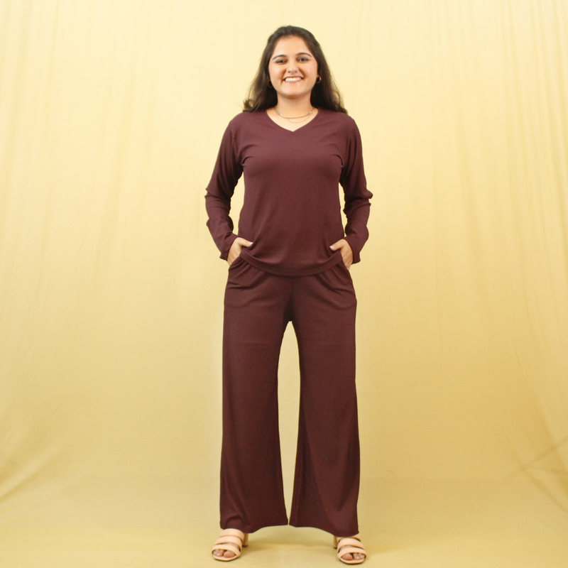 Burning Burgundy V-Neck Co-ord Set