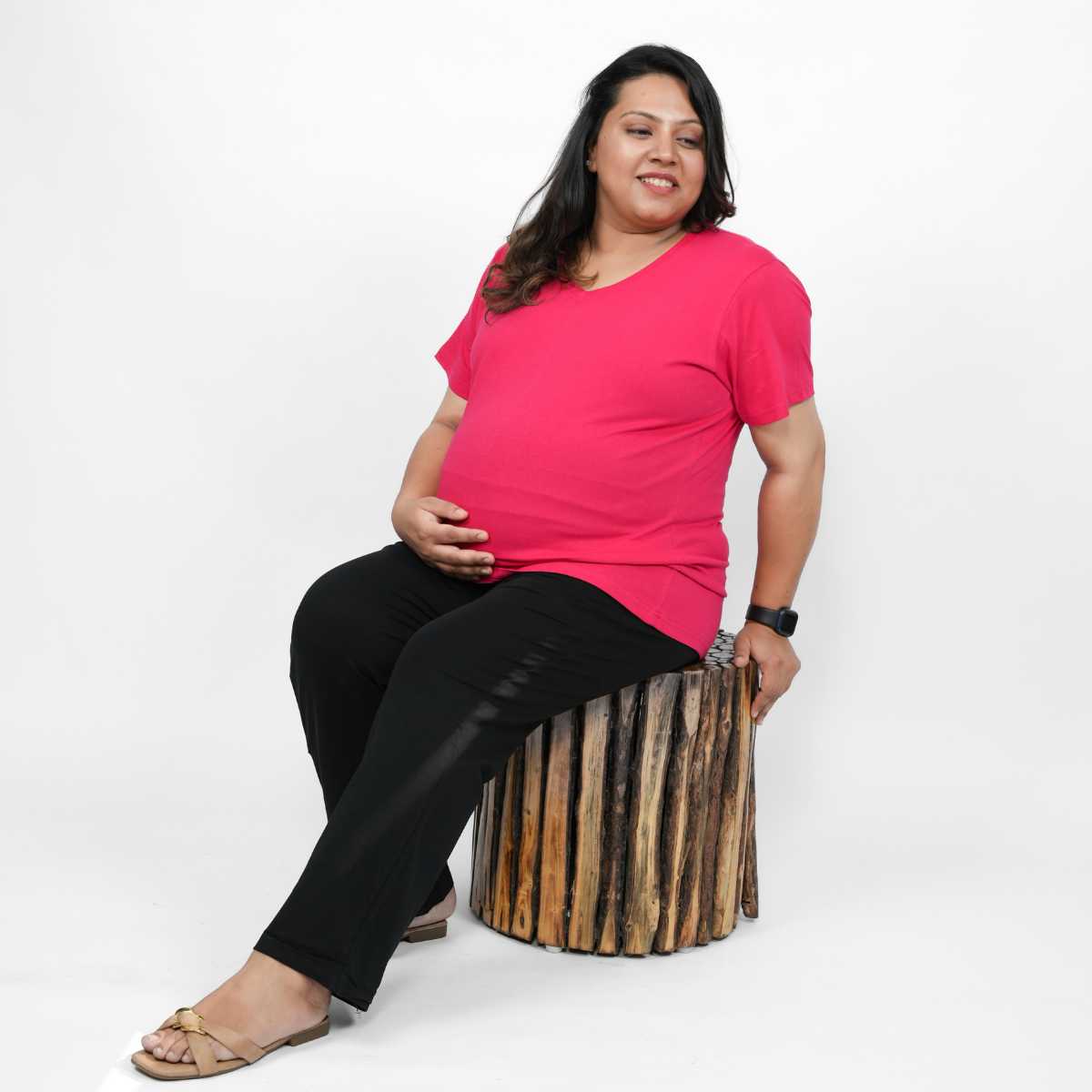 Viva Magenta Maternity V-Neck T-Shirt