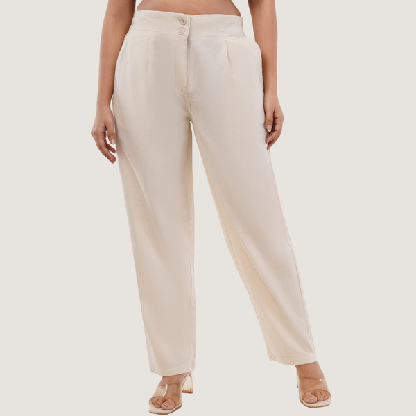 Beige Cotton-Linen Pants