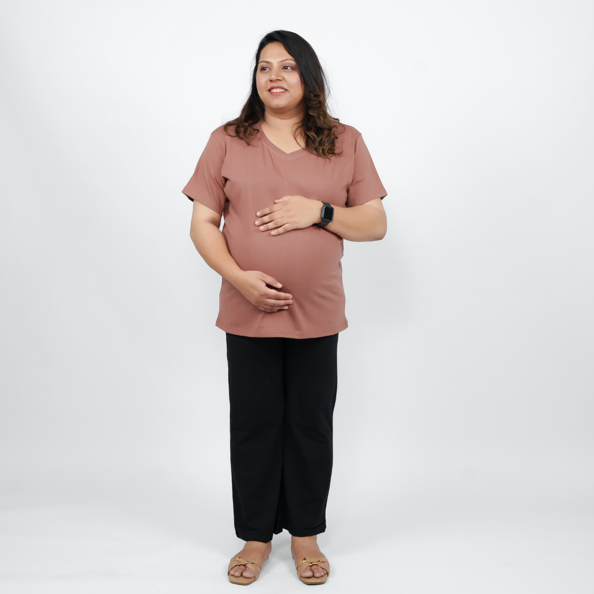 Mocha Mousse Maternity V-Neck T-Shirt