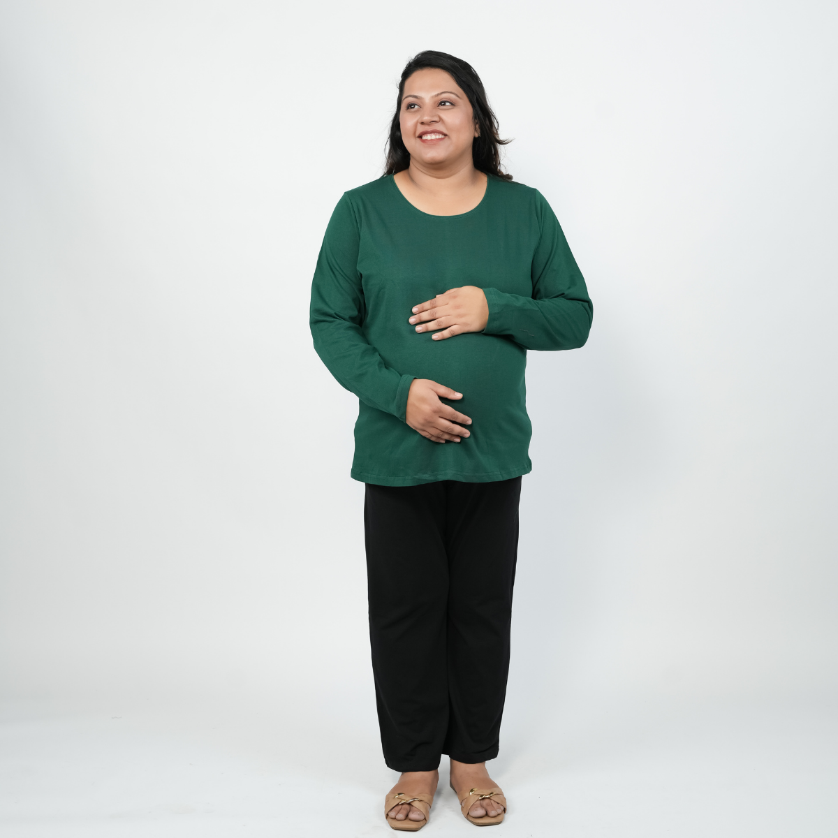 Gritty Green Maternity Full Sleeves T-Shirt