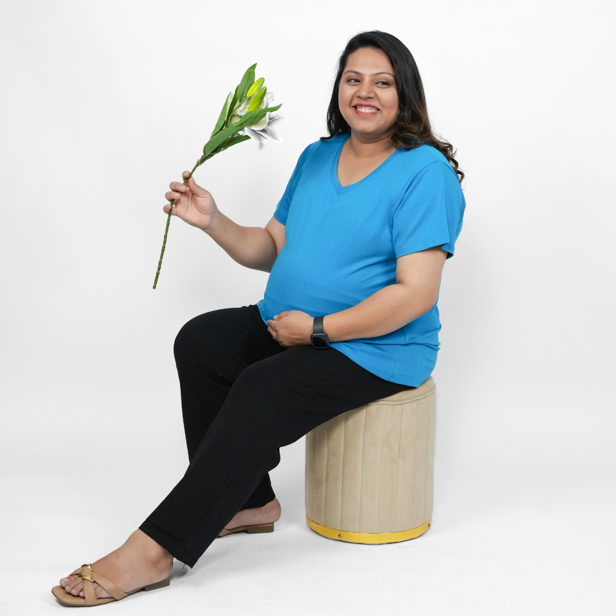 Trendy Turquoise Maternity V-Neck T-Shirt