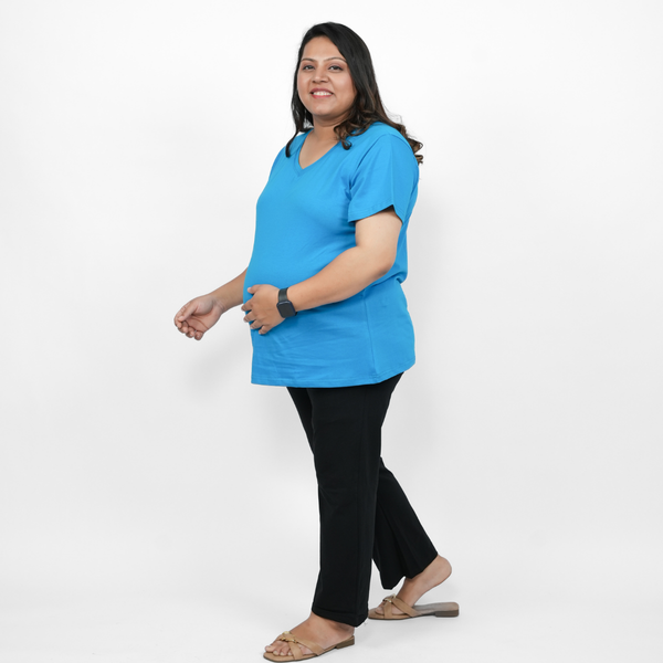 Trendy Turquoise Maternity V-Neck T-Shirt