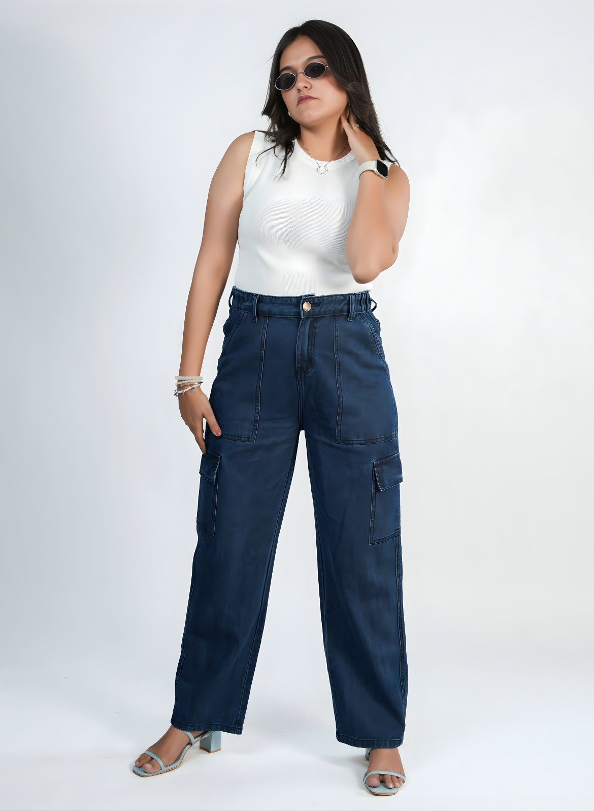 Women's Navy Blue Essential Cargo Jeans