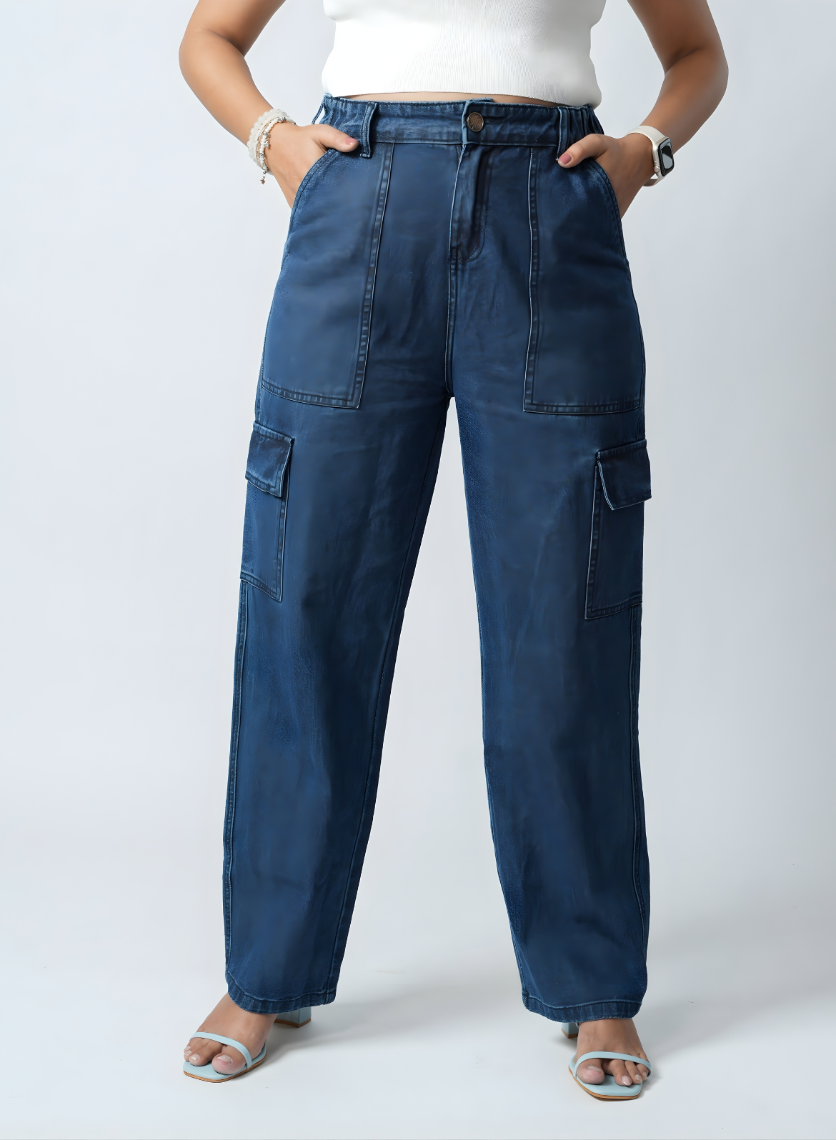 Women's Navy Blue Essential Cargo Jeans