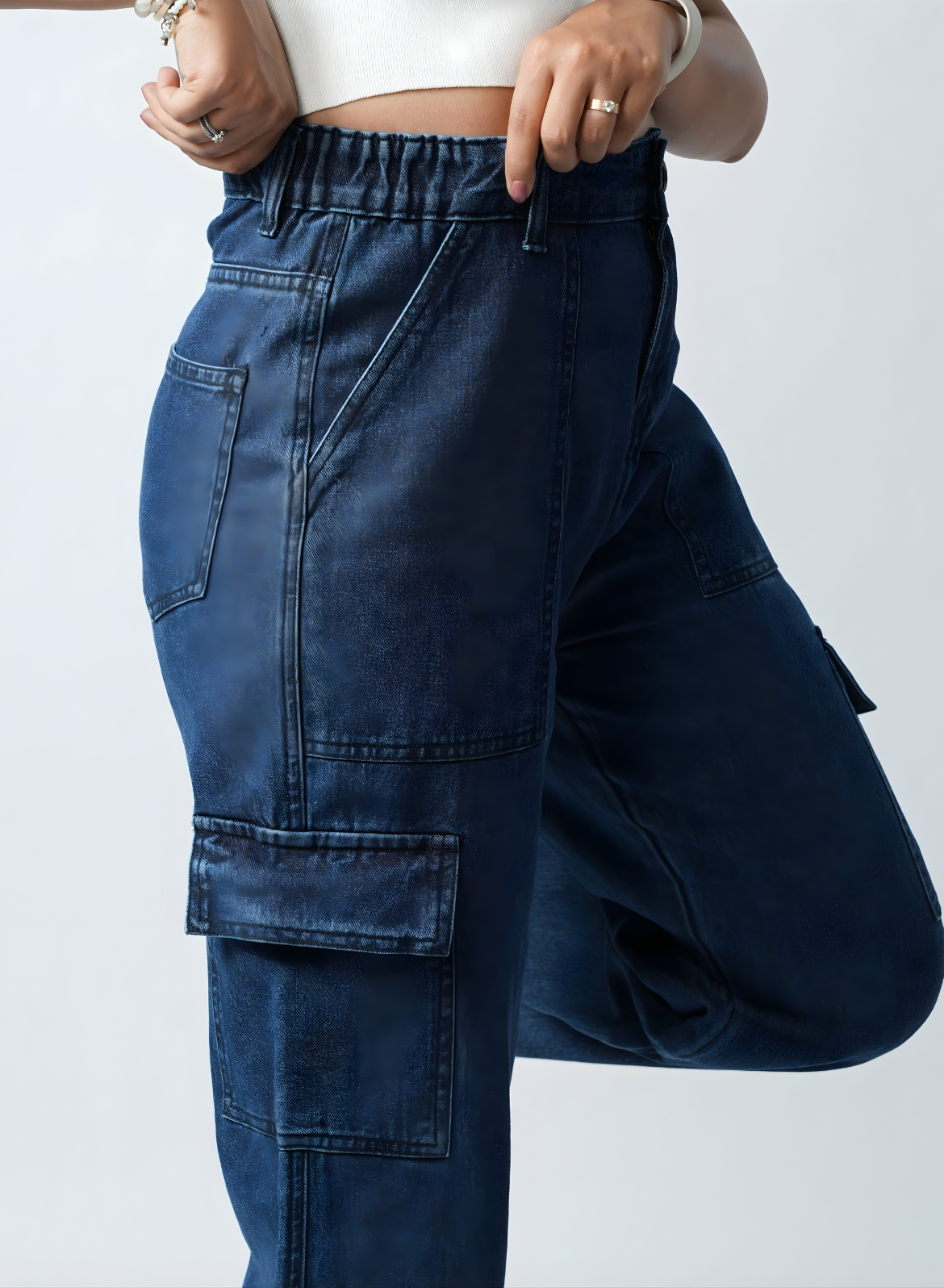 Women's Navy Blue Essential Cargo Jeans