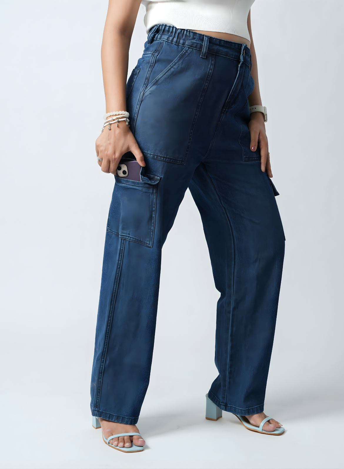 Women's Navy Blue Essential Cargo Jeans