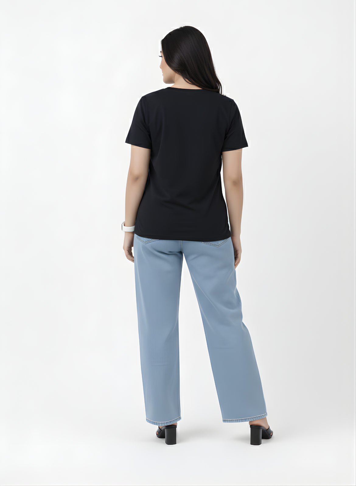 Brazen Black Solid V-Neck T-shirt for Women