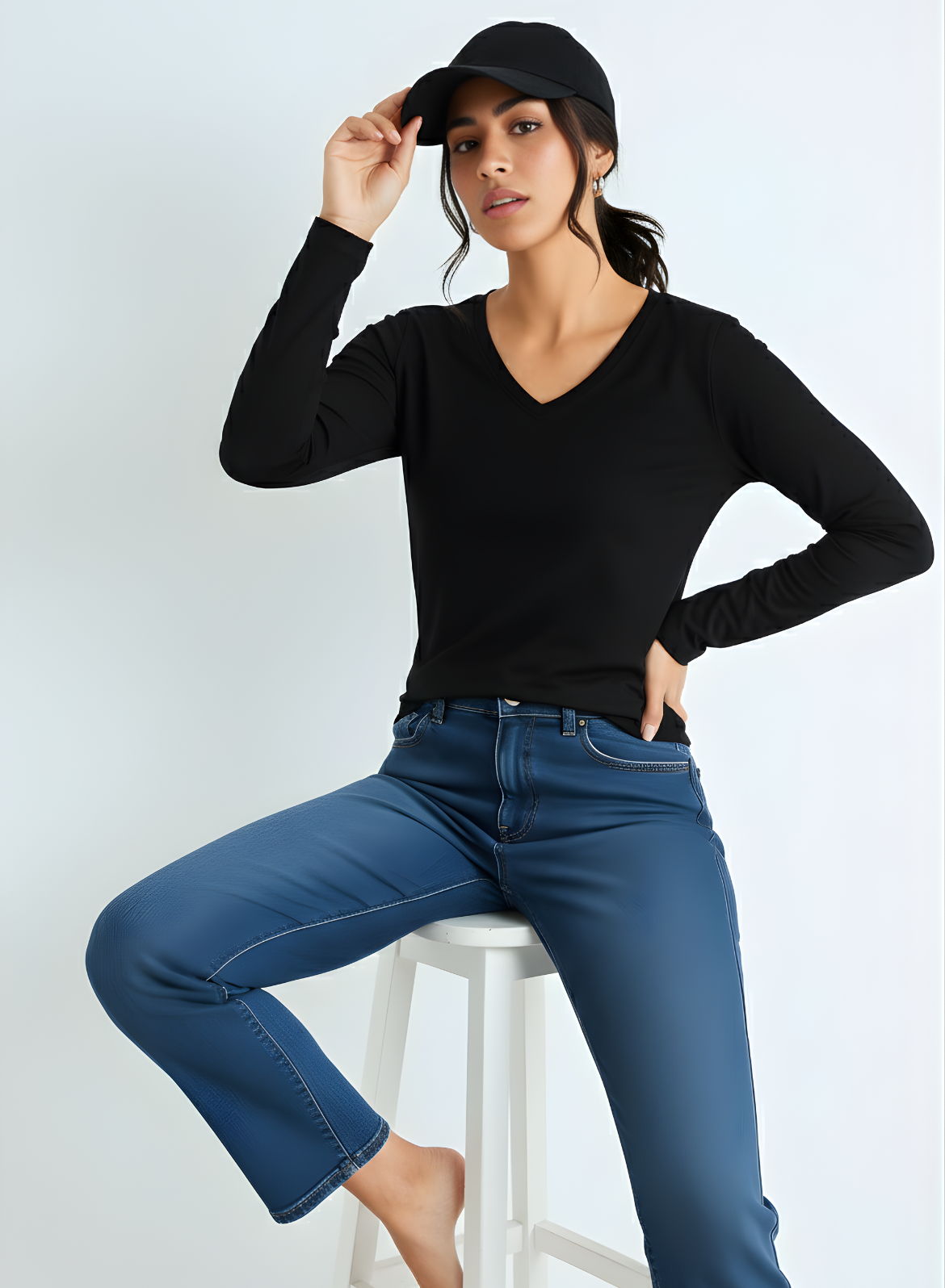 Brazen Black Full Sleeves V-Neck T-shirt