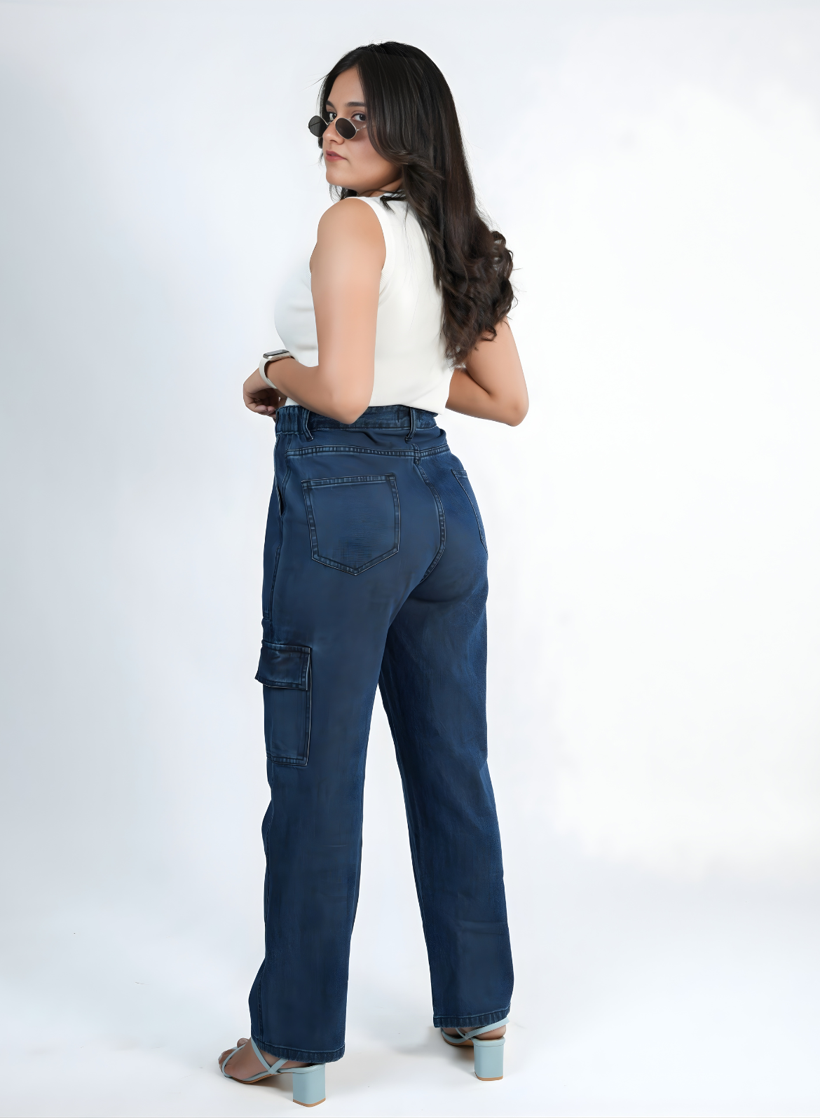 Women's Navy Blue Essential Cargo Jeans