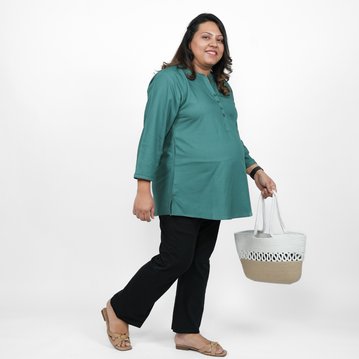 Silky Green Maternity Short Kurti