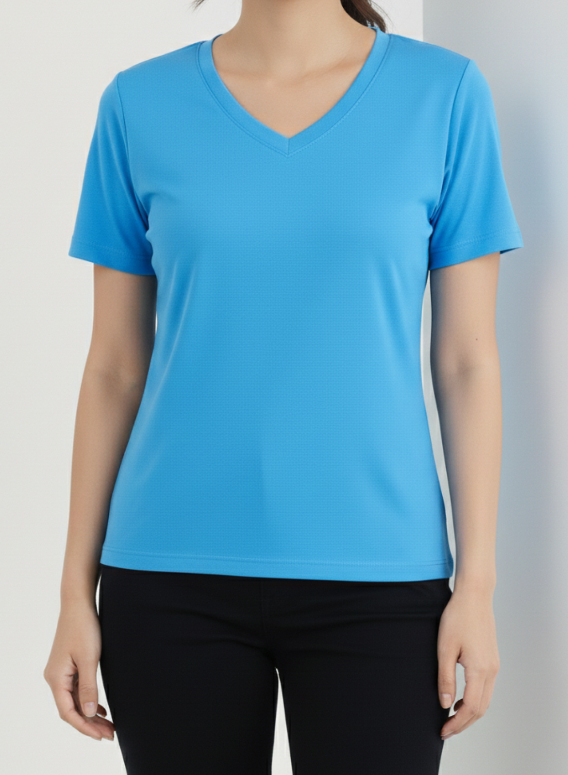 Trendy Turquoise Solid V-Neck T-shirt for Women