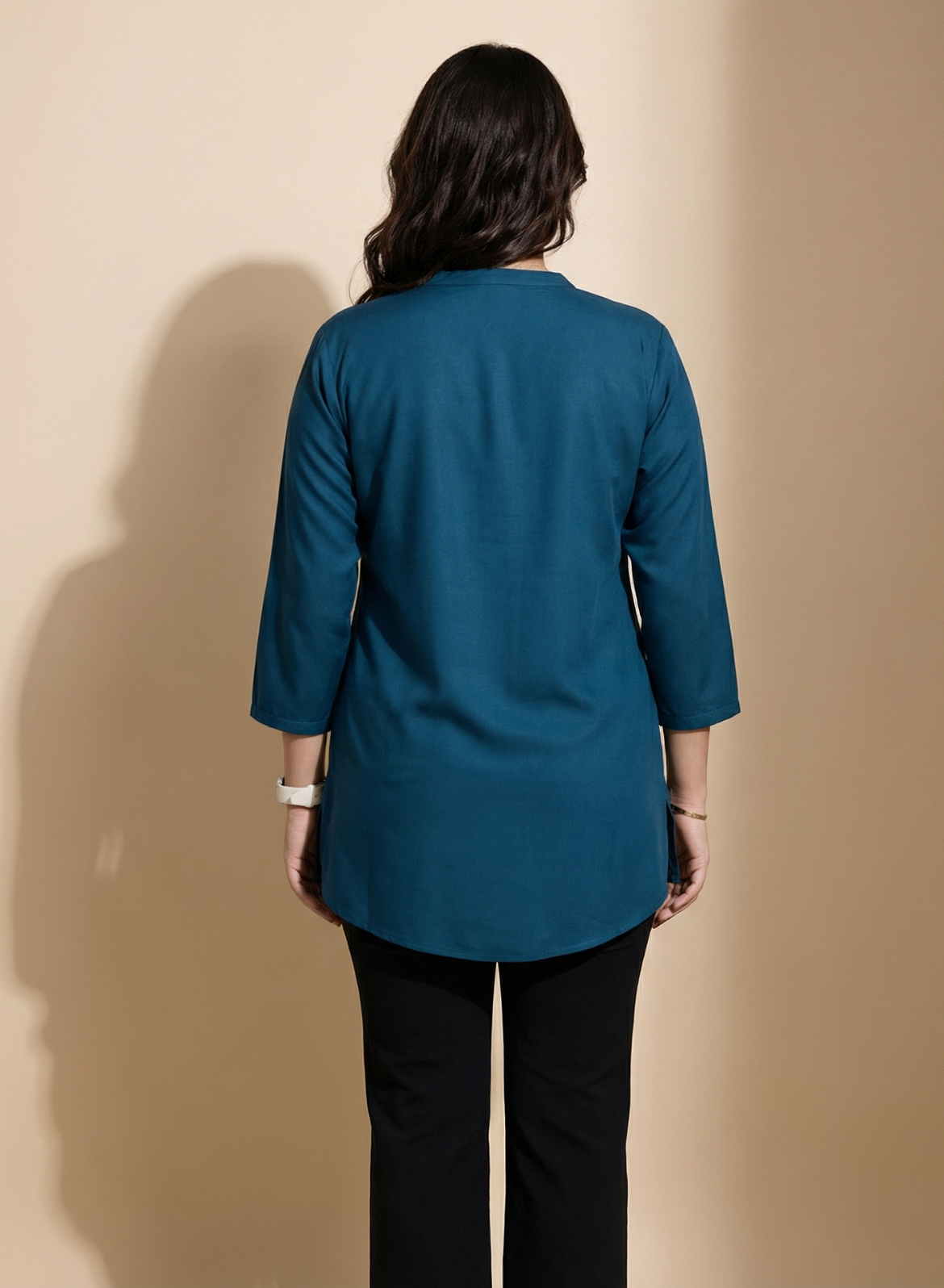 Solid Cotton Short Kurti for Women - Twilight Blue