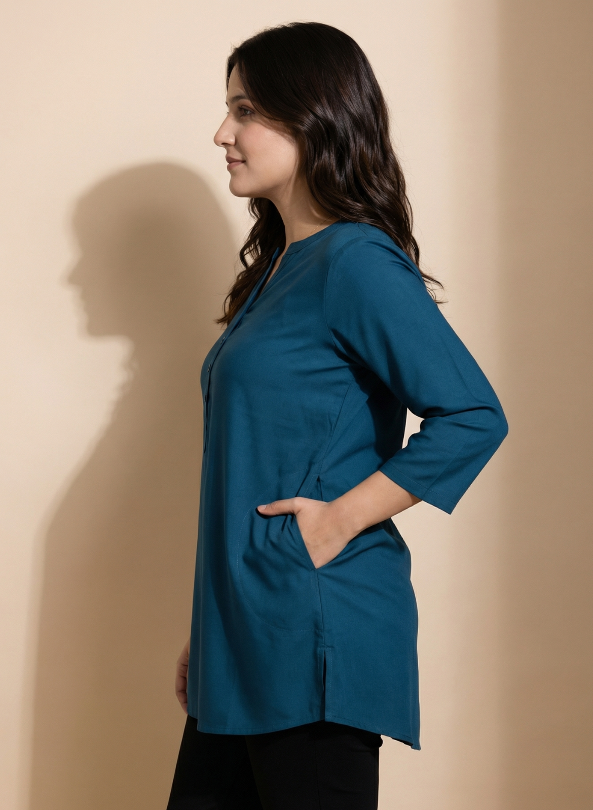 Solid Cotton Short Kurti for Women - Twilight Blue