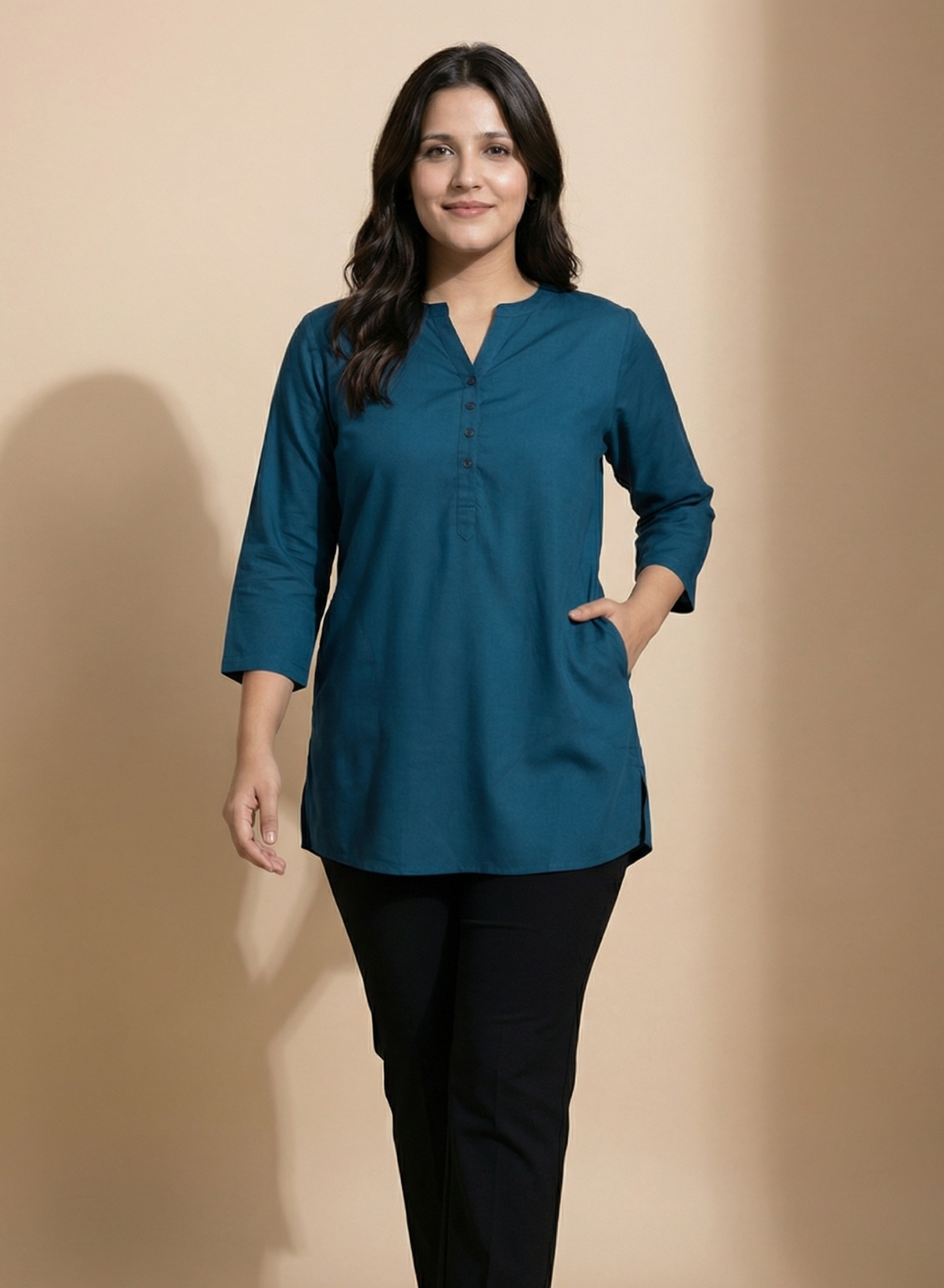 Solid Cotton Short Kurti for Women - Twilight Blue