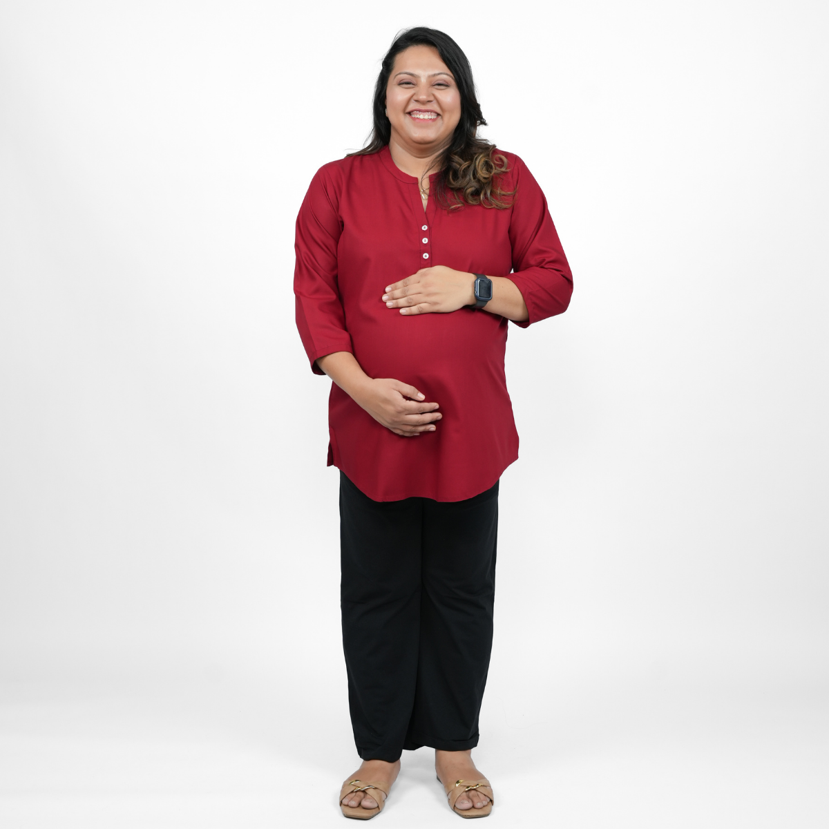 Magnetic Maroon Maternity Short Kurti